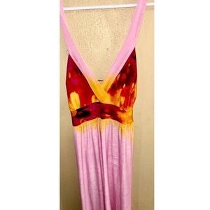 Women’s Sleeveless V-neck Colorful Maxi Dress Small Casual Gown Silky Sundress